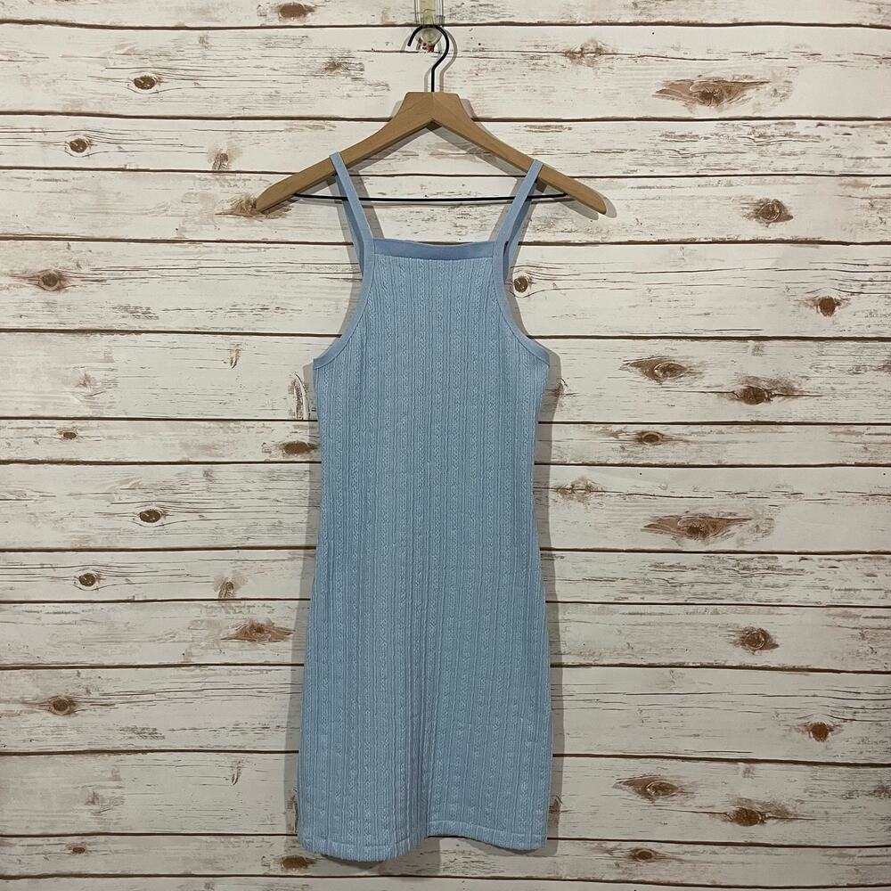 Zara Cable Weave Straight Neck Dress - Blue - Medium